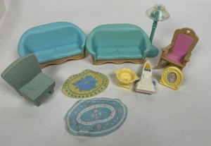 Fisher-Price Family SOFA COUCH Chair Rug Lamp Dollhouse Furniture Vintage Lot - Picture 1 of 12
