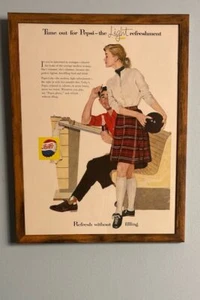 Vintage Pepsi-Cola Wanddruck Werbung Deko gerahmt The Light Refreshment - Bild 1 von 3
