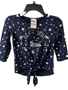 Jenna & Jessie girls BEAUTIFUL LIKE MOM Knit Top & Scrunchie size 7 Navy Silver - Picture 1 of 6