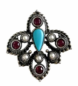 Vintage Sarah Coventry Fleur de Lis Brosche mit Anhänger - Bild 1 von 6