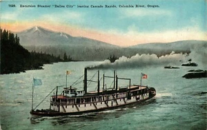 POSTCARD Steamer Dalles City, Cascade Rapids, Oregon, Color Lithograph Z - Picture 1 of 2