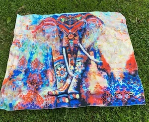 Beautiful Colorful Elephant Tapestry Wall Hanging Hippie Tie-Dye 57”W x 49.5”L - Picture 1 of 8