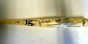 Matt Olson Mike Fiers Liam Hendriks Team Signed Barreto Game Used Bat Oakland As - Picture 1 of 12
