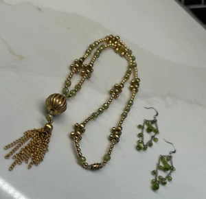 Vintage grüner Schmuck Halskette & Ohrringe - Bild 1 von 3