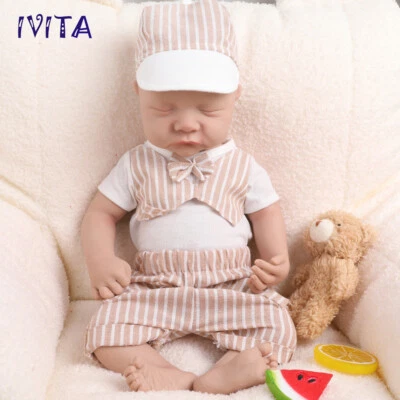 17'' Ganzkörper Silikon Rebornpuppe Geschlossenen Augen Junge Xmas Gifts - Bild 1 von 4