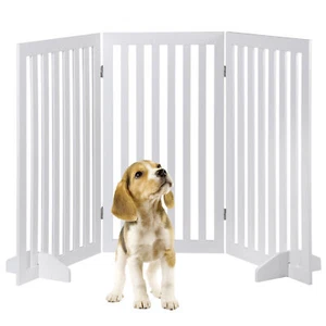 Cancello per Cani in Legno 36" 3 Pannelli Bianco Passeggiata Passante Pet Gate con 2PCS Piedini di Supporto - Foto 1 di 24