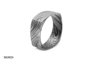 Maßgefertigter handgefertigter Damast Stahl Herren Hochzeit Verlobungsring - Bild 1 von 3