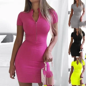 Abito donna estivo collo alto manica corta bodycon slim fit clubwear party # - Foto 1 di 28