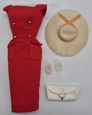 Vintage Mattel Barbie Bainha Vermelha Sensação Vestido Chapéu Bolsa Sapatos #986 - Imagem 1 de 4