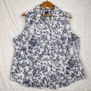 Talbots Non-Iron Sleeveless Blouse Womens 22W French Country Floral Gray White - Picture 1 of 11