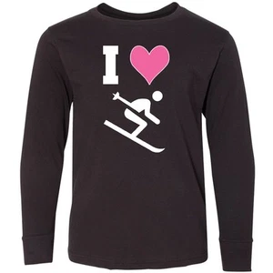 Inktastic I Love Skiing Cute Sports Youth Long Sleeve T-Shirt Ski Winter Alpine - Picture 1 of 3