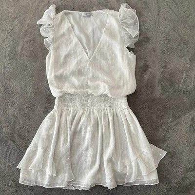 Ramy Brook Ruffled Simona Dress White Women's LARGE Mini Flutter Sleeves Bridal - Image 1 of 4
