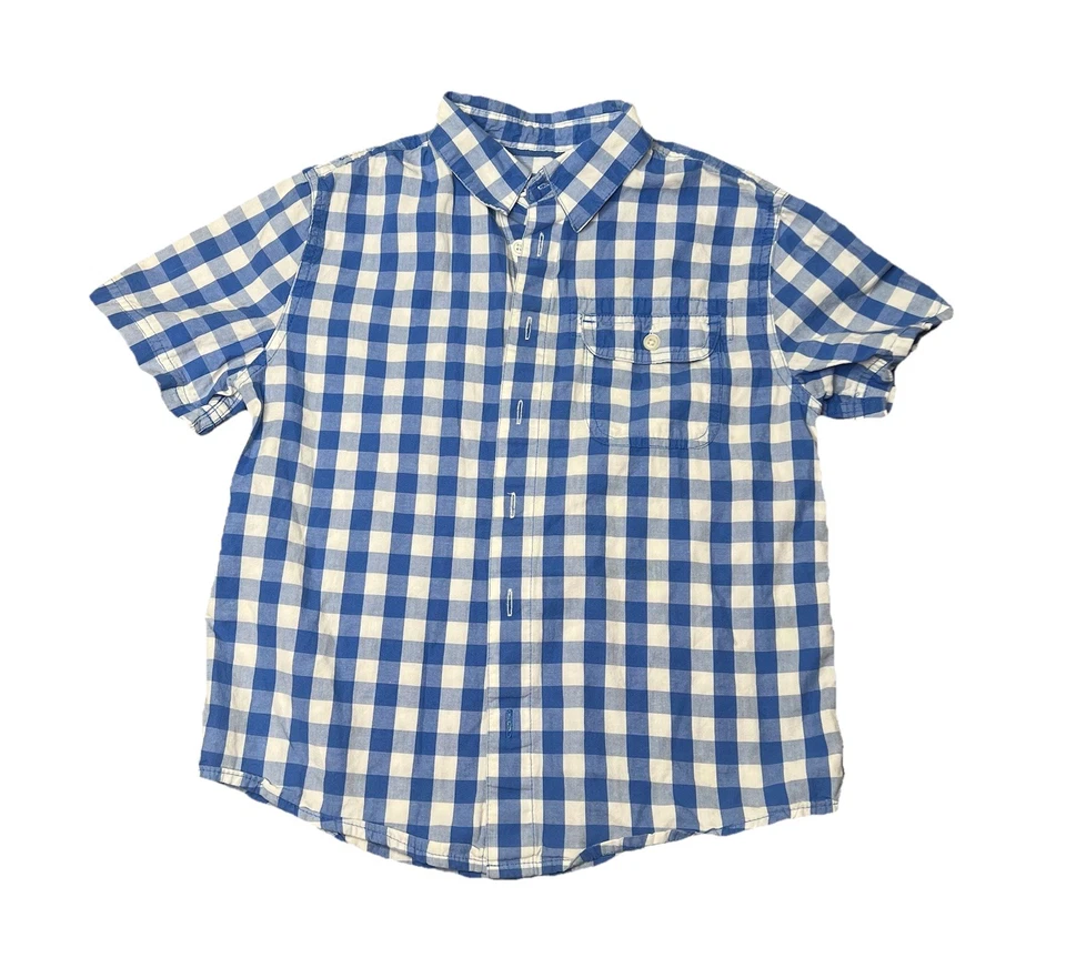 Cherokee Blue And White Button Up Short Sleeve Blouse Little Boys Size Small 6/7 - Image 1 of 4
