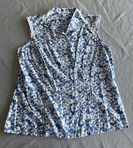 April Cornell Top Bluse Knopfleiste geblümt groß blau weiß - Bild 1 von 8
