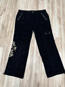 Pantaloni cargo donna Y2K Faded Glory neri in velluto a coste ricamati taglia 18 - Foto 1 di 18