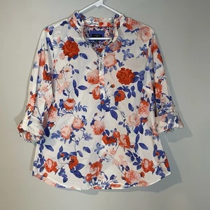 Blusa Talbots Floral Volantes Cuello 100% Algodón Botones Popelina Grande Pequeña - Imagen 1 de 7