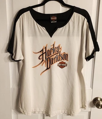 Harley-Davidson White w/Black Trim Short Sleeve Tee -Back Logo-3X-100% Charity - Image 1 of 4