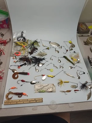 Lote de 34 plantillas vintage Walleye & Crappie Erie Dearie 1/8 y 1/4 OZ Beetle Spin Foto 1 de 4