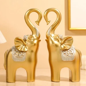 A Pair Elephant Statues Elephant Figurines for Bedroom Bookshelf Living Room - Picture 1 of 7