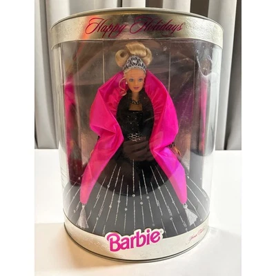 Happy Holidays Barbie Doll Special Edition 1998 Black Gown Pink Wrap Sparkle - Image 1 of 4