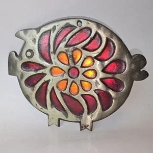 Piatto piano vintage Japan maiale ghisa finto vetro colorato resina rosso arancione - Foto 1 di 13