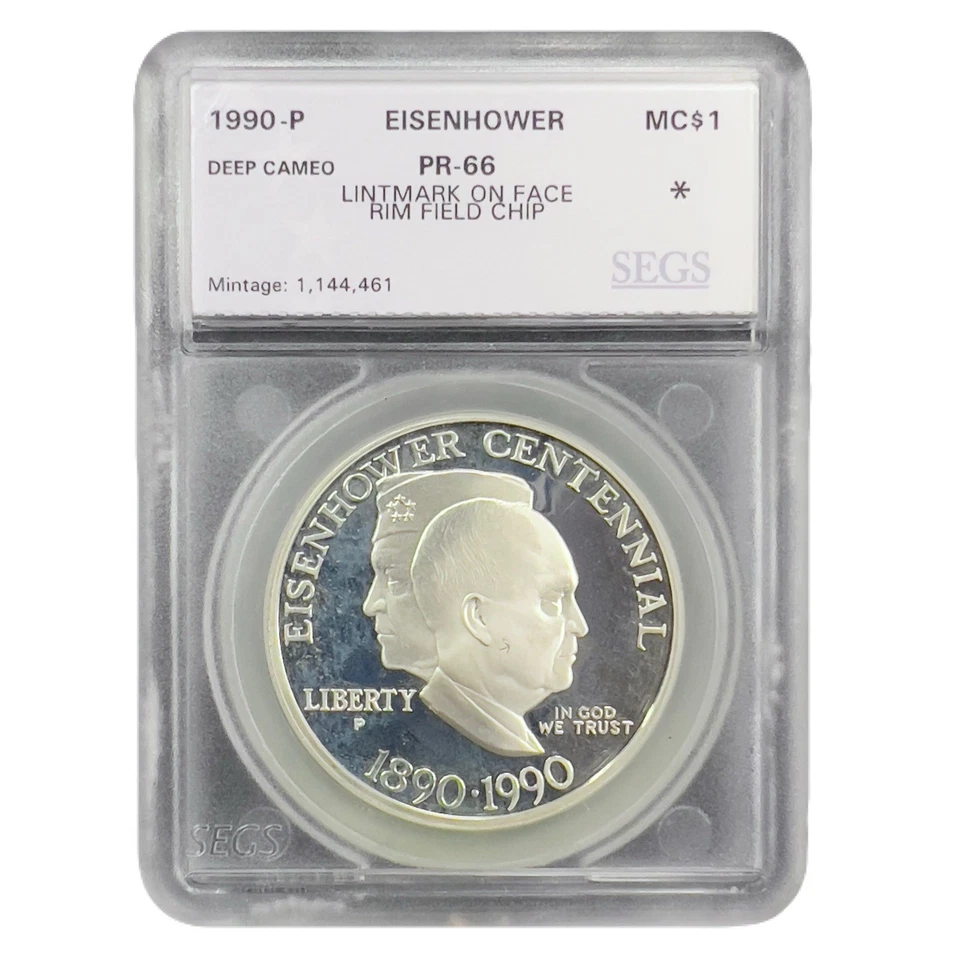 1990-P Eisenhower Commemorative Proof Silver Ike Dollar SEGS 66 Deep Cameo - Image 1 of 2
