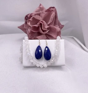 14K Solid Gold Lapis Lazuli Earrings Natural Briolette Dangle Handmade - Picture 1 of 9