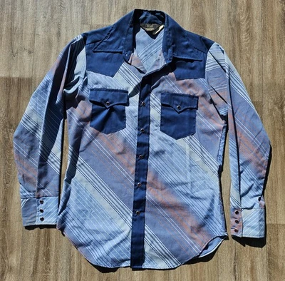 Vtg 70s Sears Western Wear Mens Sz Medium Snap Button Shirt Long Sleeve - Image 1 of 4
