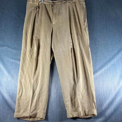 Pantalones de vestir Tommy Bahama para hombre talla 46 caqui calce relajado plisado delantero 100 % seda Foto 1 de 4