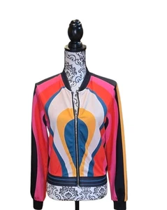 Fashion Nova Long Sleeve Zip Up Multi-colored Retro Womens Track Jacket Sz S - Picture 1 of 12