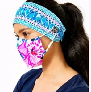 Lilly Pulitzer Chilly Lilly Button Up Headband Mask Holder Hightide Navy Mambo - Picture 1 of 5