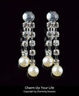 Awesome 18K White GP Stud Earrings with Swarovski Element Crystals & Pearls 