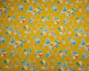 Quilt Fabric 1 Yard Yellow Lemons Green Leaf on Gold Premium Cotton Fruit Precut - Picture 1 of 2