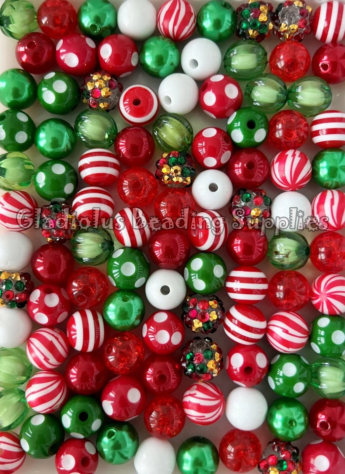 100 piezas cuentas de acrílico mezcladas de Navidad de 12 mm, cuentas de chicle, cuentas sueltas Foto 1 de 2