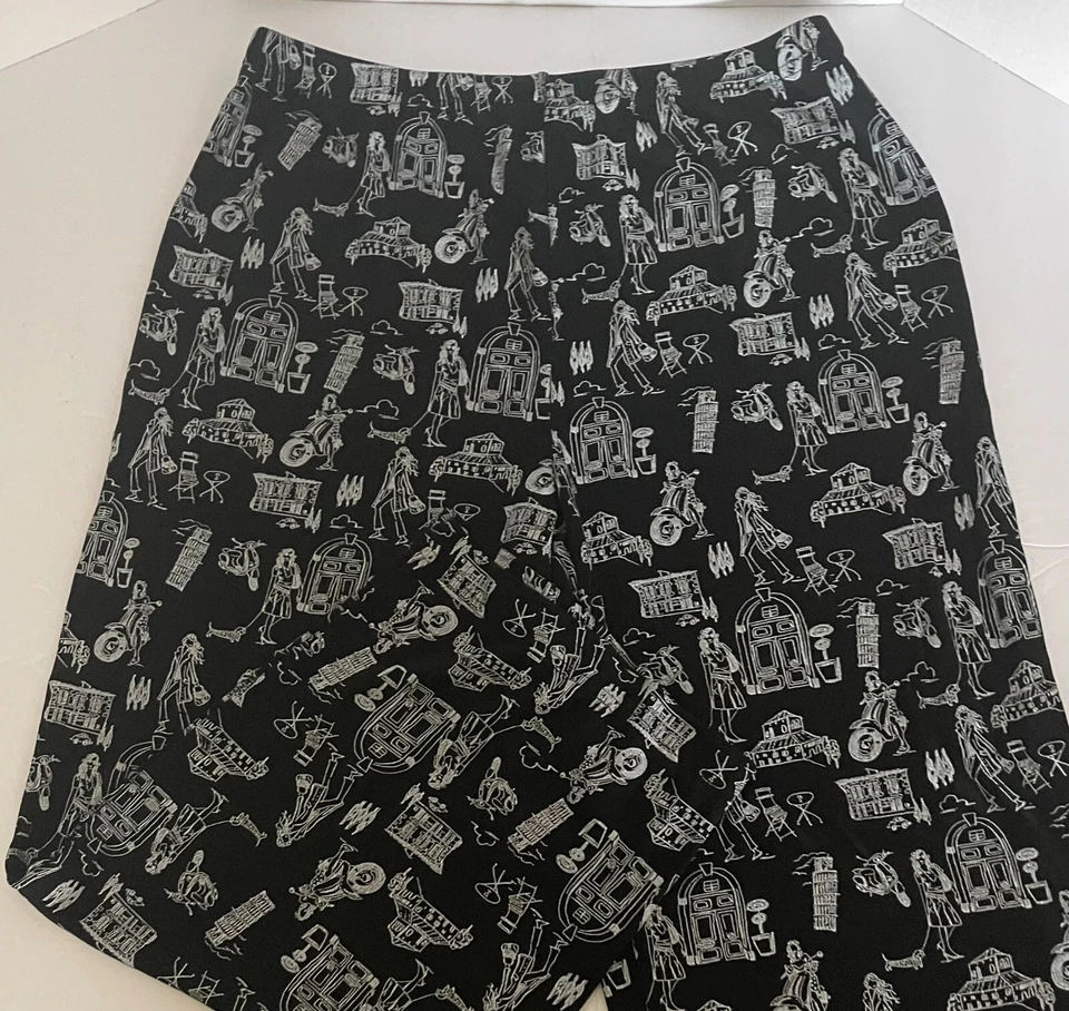 Pantalones de viaje Coldwater Creek recortados de acetato con estampado blanco negro - grandes Foto 1 de 1