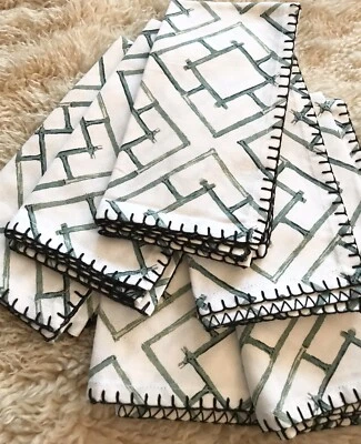 JUEGO DE 6 SERVILLETAS DE TELA 100% ALGODÓN COSIDAS BAMBÚ BLANCO/VERDE PIER 1 IMPORTS Foto 1 de 4