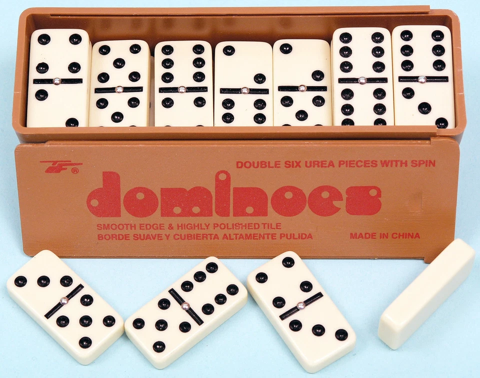 Double Six Dominoes with Spinners in the Box with Slide Lid Ivory Dominoes New - Image 1 of 1
