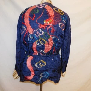 Vtg 1940s Mens Silk Bathrobe Smoking Jacket Asian Dragon Embroidered Japanese - Picture 1 of 17