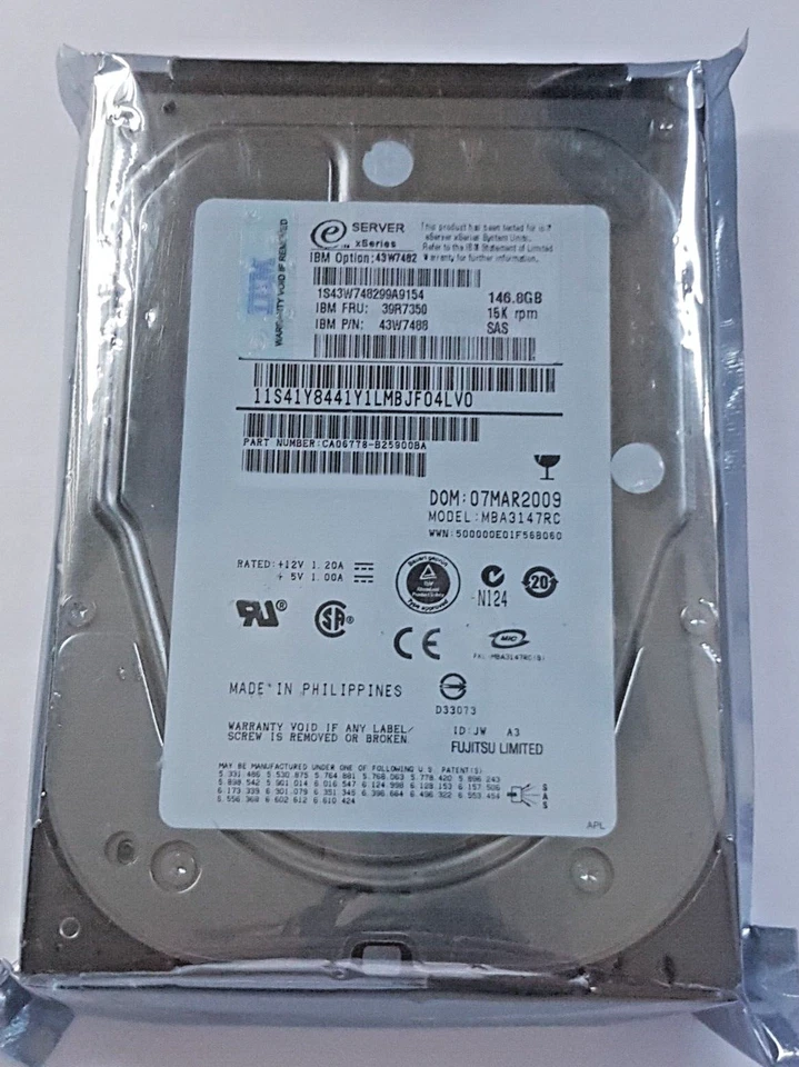 146.8 GB SAS IBM 43W7482 MBA3147RC 15000 RPM Hot-Swap HDD 3.5 " Hard Drive New - Image 1 of 1