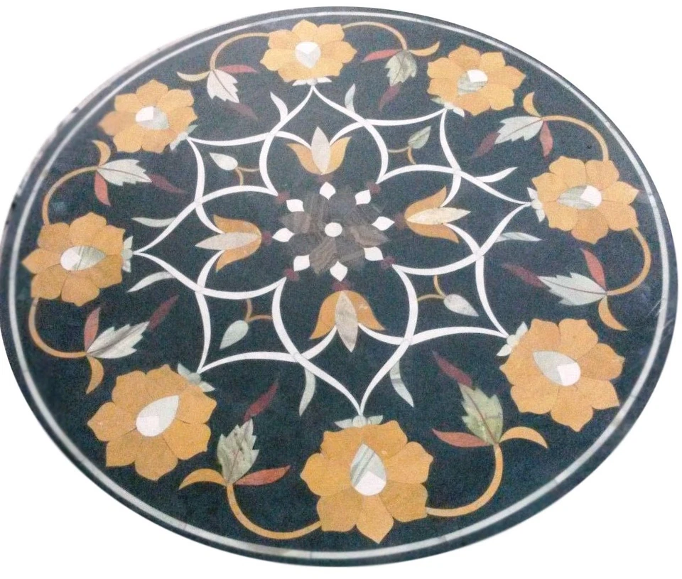 24" Black Marble Center Table Top Inlay Handmade Work - Image 1 of 1