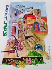 Sami Zilkha "City of Safat" One of a kind hand watercolored mixed media, signed