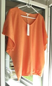 ESPRIT BASIC DAMEN OVERSIZE TUNIKA V-SHIRT MIT LEINEN ORANGE MELIERT L, 40 NEU - Bild 1 von 12