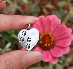 Cremation Jewelry Pendant Urn for Ashes Pet Dog Cat Paw Prints on my Heart in - Picture 1 of 11