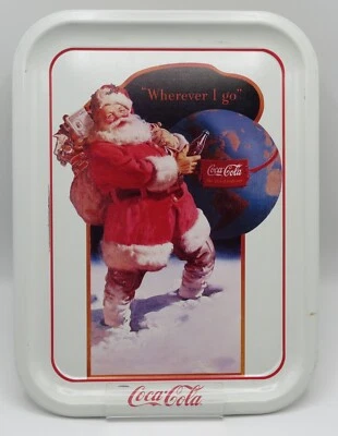 1992 Coca-Cola metal serving tray WHEREVER I GO Santa, Christmas - Image 1 of 4