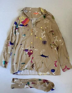 villagallo Button Down Beige Sea Life Shirt With Tie Size 36 See Measurements - Picture 1 of 8