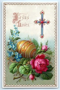 Biglietto Vittoriano Easer Goffrato Gesù Cristianesimo Uovo Dorato Forget-me-nots PP - Foto 1 di 2
