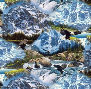 CLEARANCE SALE 1/2 M Mysterious Mountain Wild Animals Sewing Quilting Fabric - Picture 1 of 6