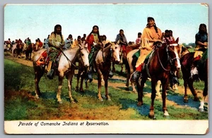Postcard c1906 Parade of Comanche Indians at Reservation Horseback - Picture 1 of 2