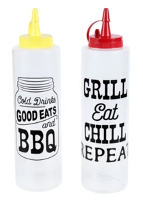 Paquete de 2 botellas de plástico acondicionador mostaza de picnic barbacoa cocina amarillo rojo - Imagen 1 de 2