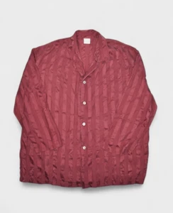 Frette Shirt Mens 54 Red Striped Silk Sleep Pajama Top Button Up Long Sleeve - Picture 1 of 7